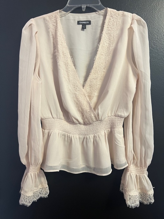 Express Tops - EXPRESS Pale Pink Lace-Trim Blouse